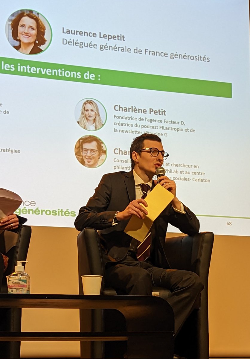 "On est sur un ratio de 1 à 10 d'écart de #générosité entre la France et les États Unis à niveau de richesse équivalent... 50 % des foyers fiscaux aux USA sont donateurs, cela grâce à la notion forte de #GiveBack" Charles Sellen <a href="/PhiLabMTL/">PhiLab</a> <a href="/cu_research/">Carleton University Research</a> à notre #ColloqueFG 2022