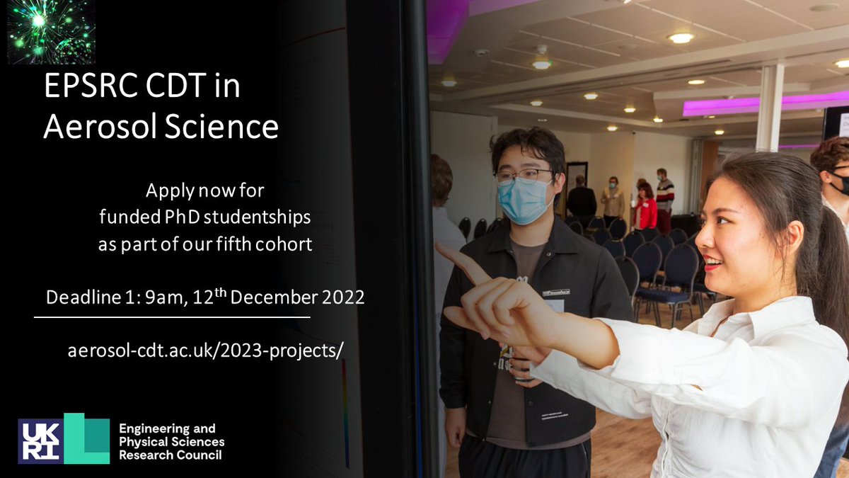 Bristol Chemistry (@bristolchem) on Twitter photo Apply now for a funded PhD with the <a href="/EPSRC/">Engineering and Physical Sciences Research Council</a> #CDT in #AerosolScience. If you aspire to work in multidisciplinary teams and have an academic background in physical, environmental, health sciences or engineering we want to hear from you! aerosol-cdt.ac.uk/2023-projects/ #phdstudentship Apply now for a funded PhD with the <a href="/EPSRC/">Engineering and Physical Sciences Research Council</a> #CDT in #AerosolScience. If you aspire to work in multidisciplinary teams and have an academic background in physical, environmental, health sciences or engineering we want to hear from you! aerosol-cdt.ac.uk/2023-projects/ #phdstudentship