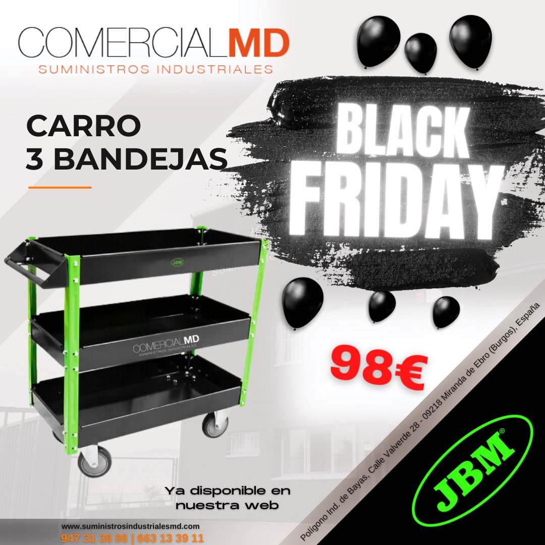 SuministrosMD's tweet photo. ⬛𝗕𝗟𝗔𝗖𝗞 𝗙𝗥𝗜𝗗𝗔𝗬 ⬛
Aprovecha el #blackfriday y consigue este carro de 3 bandejas #JBM al mejor precio .

📩 suministros@comercialmd.com
📞 947 31 36 96 https://t.co/g0y8Sr85zq