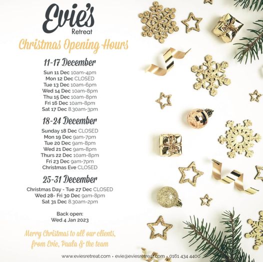 If you want to get ahead of your game &amp; get your Xmas #treatments booked in, here are our festive opening times. It's never too late...

#festivefun #weallneedatreat #pampertime #westdidsbury