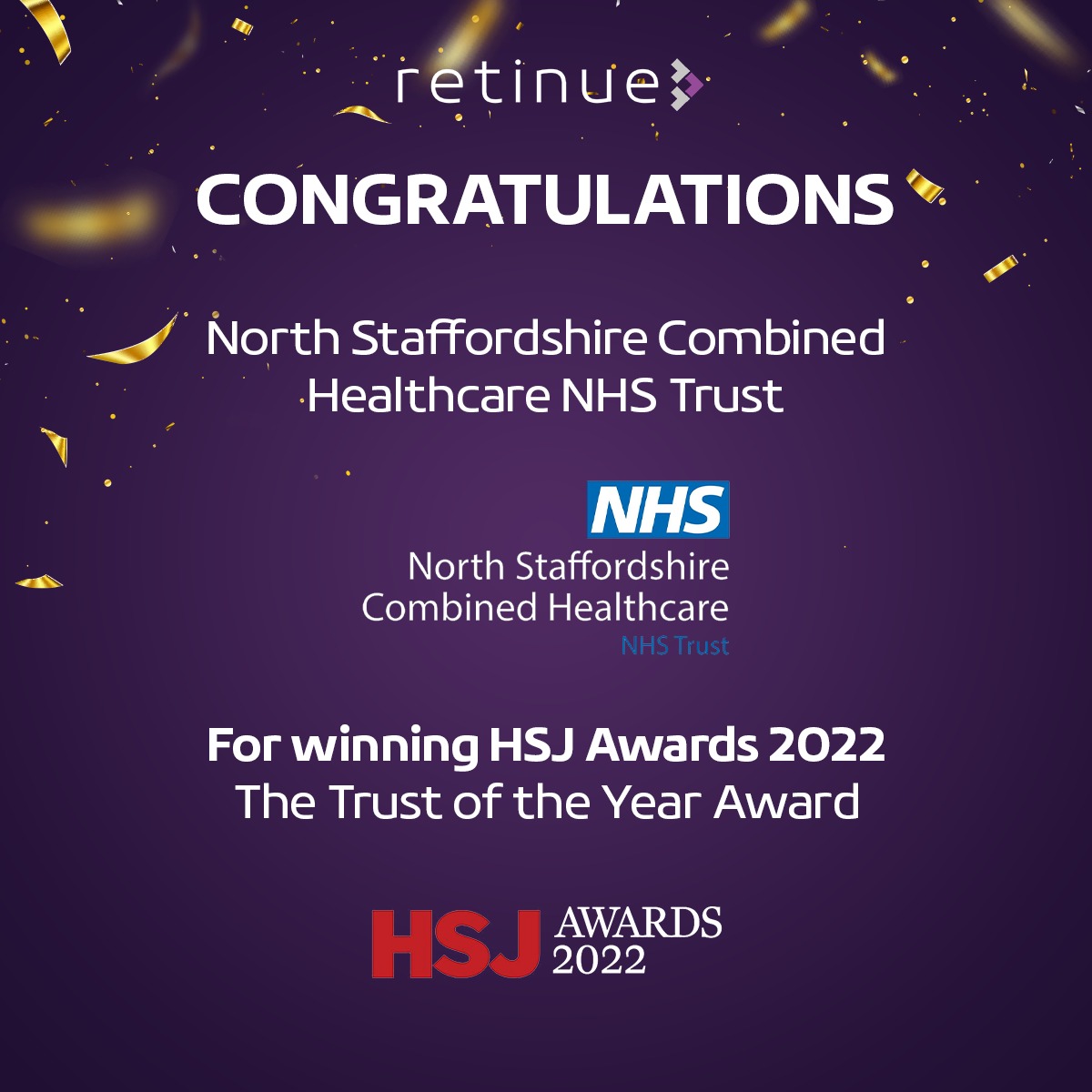 Retinue (@helloretinue) on Twitter photo Retinue congratulates <a href="/CombinedNHS_CCC/">Combined NHS- Crisis Care Centre</a> for winning the prestigious HSJ Award for The Trust of the Year. We’re a #proudpartner to North Staffordshire Combined, providing a #fullyoptimised #directengagement solution for their #medical locums’ requirements.
#NHS #Staffingsolutions Retinue congratulates <a href="/CombinedNHS_CCC/">Combined NHS- Crisis Care Centre</a> for winning the prestigious HSJ Award for The Trust of the Year. We’re a #proudpartner to North Staffordshire Combined, providing a #fullyoptimised #directengagement solution for their #medical locums’ requirements.
#NHS #Staffingsolutions