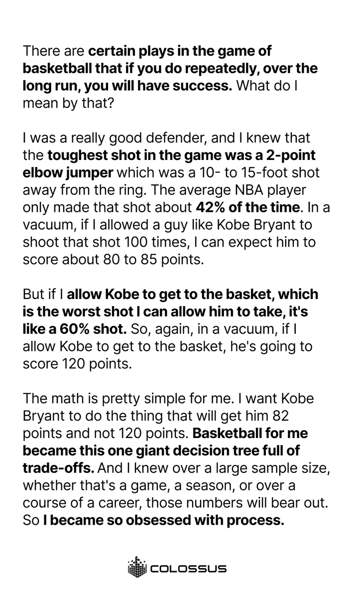 Invest Like the Best (@investlikebest) on Twitter photo Basketball became a giant decision tree of trade-offs.
<a href="/ShaneBattier/">Shane Battier</a> explains why he became obsessed with process. Basketball became a giant decision tree of trade-offs.
<a href="/ShaneBattier/">Shane Battier</a> explains why he became obsessed with process.