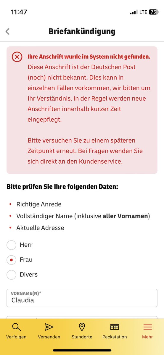 <a href="/DHLPaket/">DHL Paket</a> 
Wir wohnen seit dem 15.10.2022 in unserem Haus. Wie lange kann es bitte dauern, eine neue Anschrift einzupflegen? Wir bekommen doch auch Briefe und Pakete. 🤔