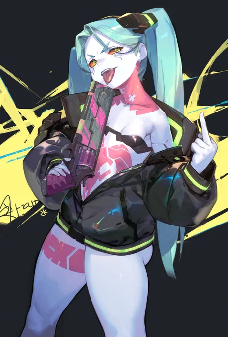 レベッカ銃は僕の好きなオーバーチュアをレベッカカラーにリペイントしたものを持ってもらいました。#エッジランナーズ #Edgerunners 