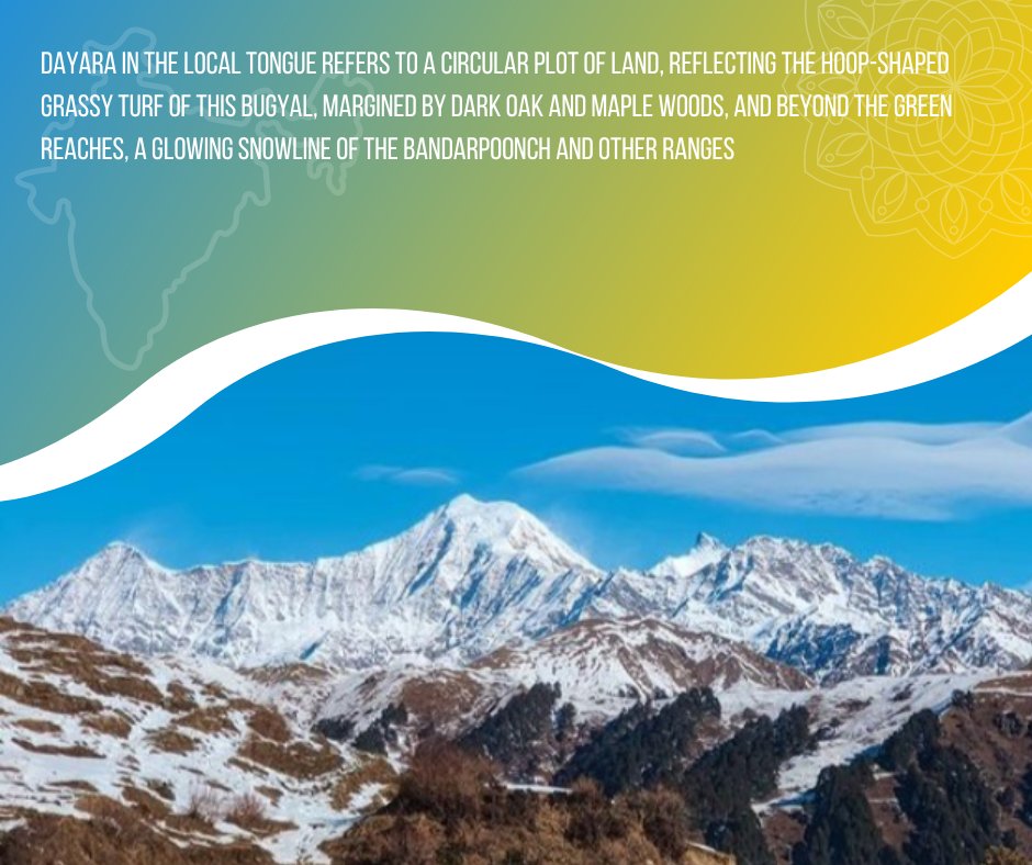 mountthrill's tweet photo. Dayara in the local tongue refers to a circular plot of land, reflecting the hoop-shaped grassy turf of this Bugyal, margined by dark oak and maple woods, and beyond the green reaches, a glowing snowline of the Bandarpoonch and other ranges.
➤Find  https://t.co/7AVJOJ0rHa https://t.co/HY3uCaQuSO