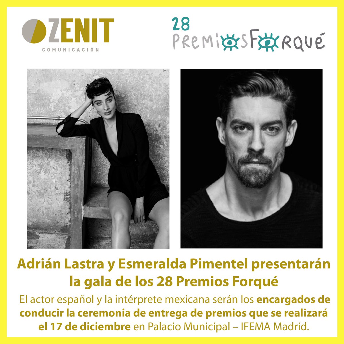 Adrián Lastra y Esmeralda Pimentel presentarán la gala de los 28 Premios Forqué

El actor español y la intérprete mexicana serán los encargados de conducir la ceremonia de entrega de premios que se realizará el 17 de diciembre en Palacio Municipal – IFEMA Madrid.