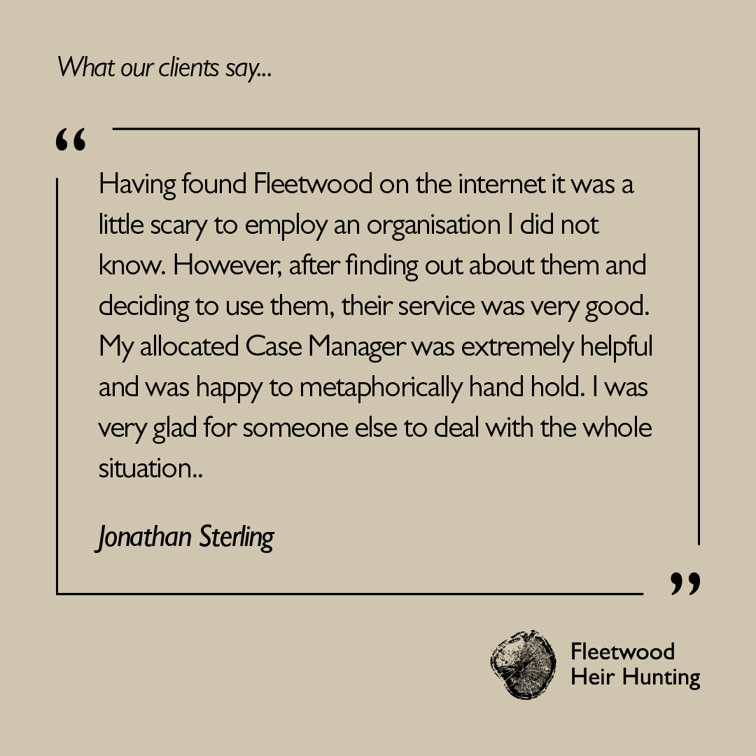 fhhstweets's tweet photo. It's great to receive reviews like these - For help with Genealogy Matters including Family Tree reports, Finding Heirs to Estates, Statutory Wills &amp; Administrator Searches call 020 8970 7486
#familytree #heirhunters #estates #wills #unclaimedestates #marriage #inheritance https://t.co/py37R6d9yP