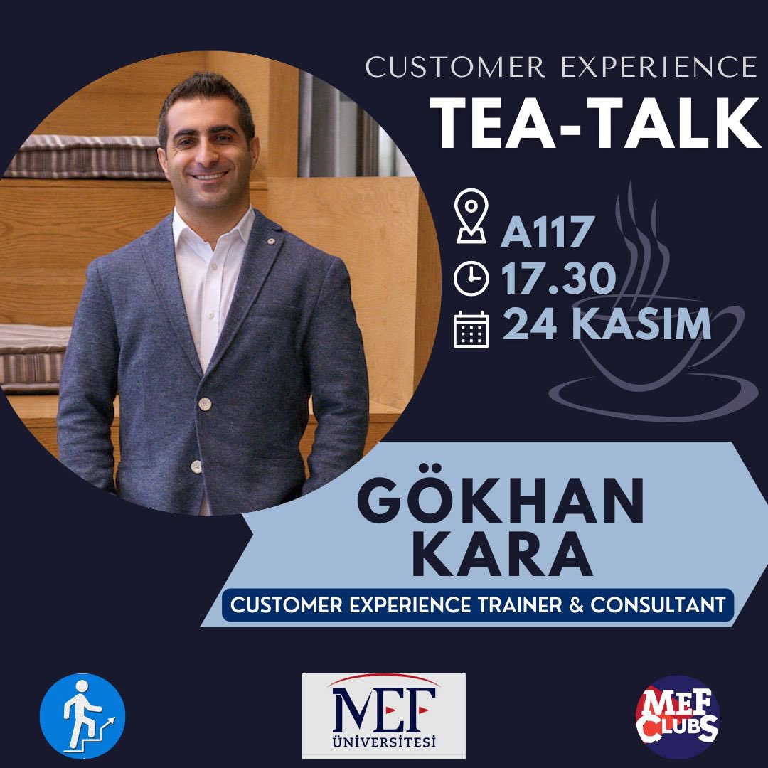Herkese Merhabalar ✨ 24 Kasım saat 17.30’da  A117 sınıfımızda Customer Experience Trainer &amp; Consultant Gökhan Kara ile Tea-Talk etkinliğimizi gerçekleştireceğiz. Hepinizi bekliyoruz.❕
Perşembe günü görüşmek üzere🥳🥳
Katılım formu: forms.gle/v2q49bMd1qHapf…