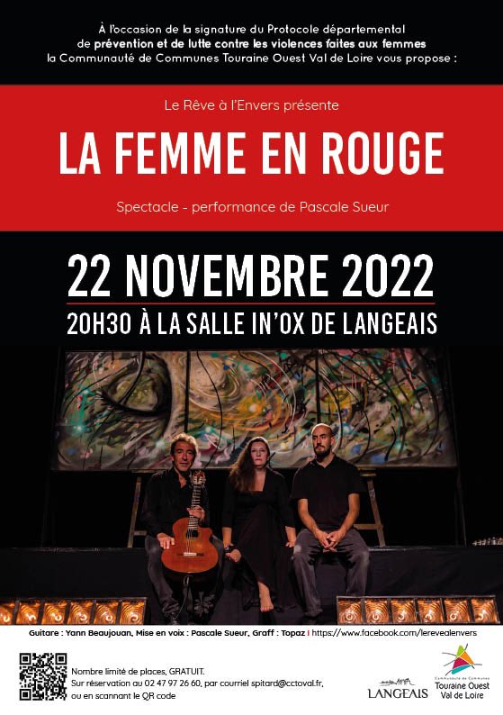 StephRiocreux37's tweet photo. La Communauté de communes TOVAL s'engage dans le Protocole départemental de lutte contre les violences faites aux femmes
et présente « La Femme en Rouge"
de la Cie Le Rêve à l'Envers
ce soir mardi 22 novembre 2022
20h30 salle In'ox à Langeais /GRATUIT - https://t.co/DeIDZW5GMO https://t.co/qSqRuKo308