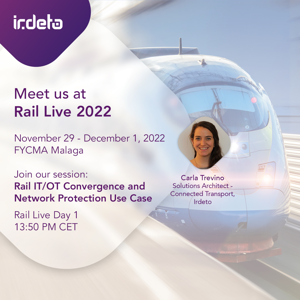 Irdeto's tweet photo. Join us to discuss the risks associated with the convergence of #railway Information Technology (IT) and Operational Technology (OT) and how you can build a highly secure, compliant system.β― See you in #RailLiveMalaga!
#irdeto #railcybersecurity #connectedrail #digitalrail https://t.co/HmauiLMySv