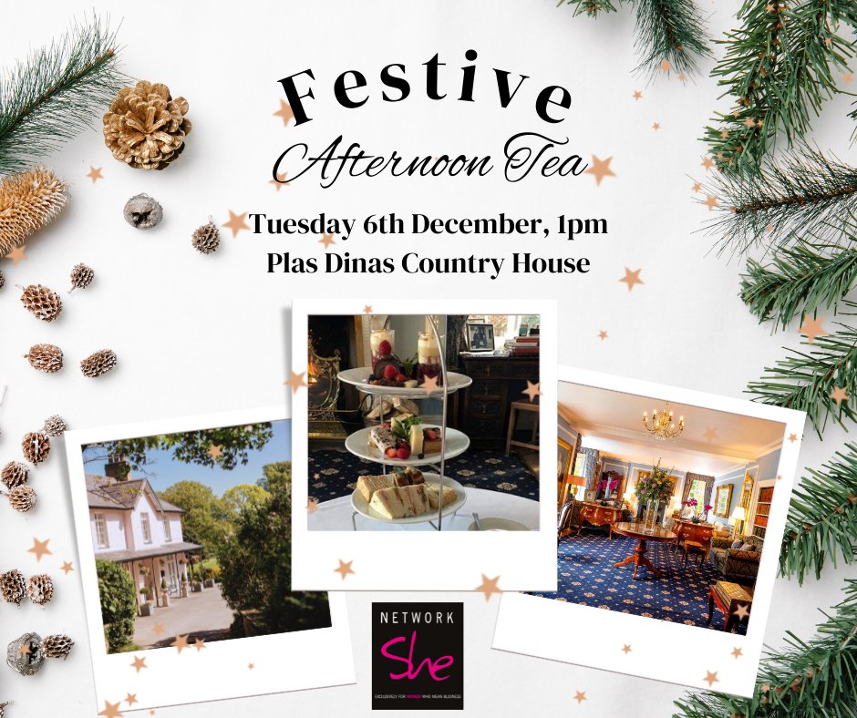 🗓️Dates for your diary!🗓️
Tuesday 6th December 2022, 1.00pm - 3.30pm
Festive Afternoon Tea
Place Dinas Country House

From £29.64
 ⚠️Limited Availability⚠️
networkshe.co.uk/event/festive-…

Network She Hosts, please share the details of your upcoming events with #NWSHour