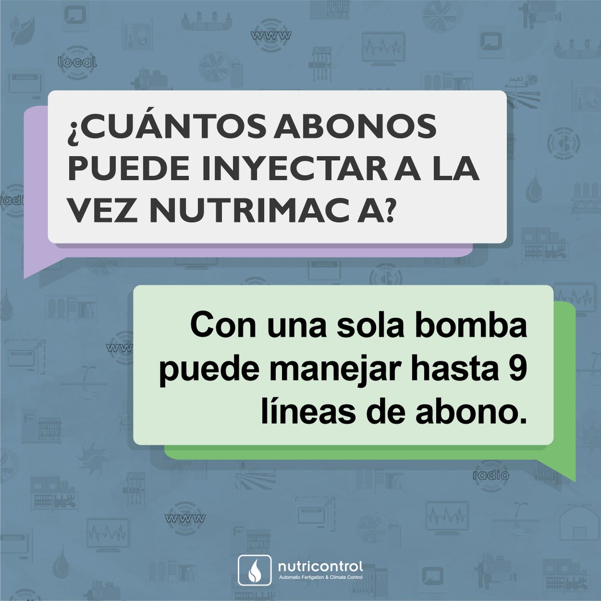 🤔¿Cuántos abonos puede inyectar a la vez Nutrimac A?

✅Con una sola bomba puede manejar hasta 9 líneas de abono.

💬Este sistema con menor consumo energético que las bombas dosificadores, permite una mayor eficiencia energética y menos mantenimiento.

#NTC_FAQs #NutrimacA