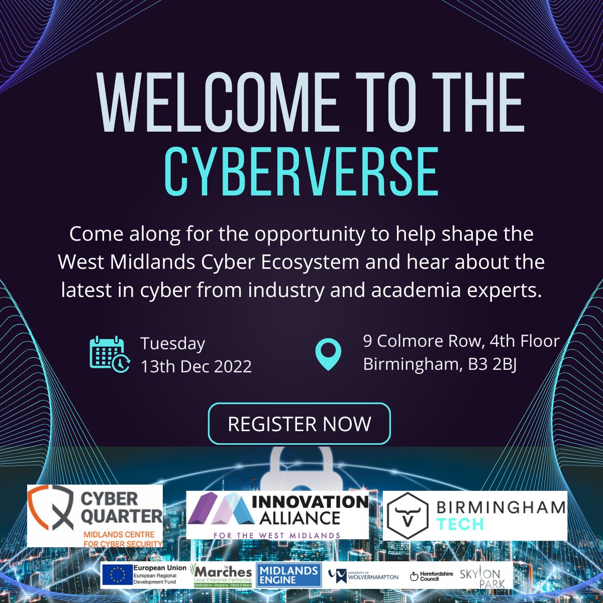 Innovation Alliance for the West Midlands (@innovationwm) on Twitter photo The Innovation Alliance for the West Midlands, the
<a href="/Cyber_Quarter/">Cyber Quarter</a>
&
<a href="/BirminghamTech/">Birmingham Tech Week</a>
are delighted to present the West Midlands Cyberverse showcase.
Kindly hosted by Brewin Dolphin on 13th December.
Book your free place here - eventbrite.co.uk/e/welcome-to-t… The Innovation Alliance for the West Midlands, the
<a href="/Cyber_Quarter/">Cyber Quarter</a>
&
<a href="/BirminghamTech/">Birmingham Tech Week</a>
are delighted to present the West Midlands Cyberverse showcase.
Kindly hosted by Brewin Dolphin on 13th December.
Book your free place here - eventbrite.co.uk/e/welcome-to-t…