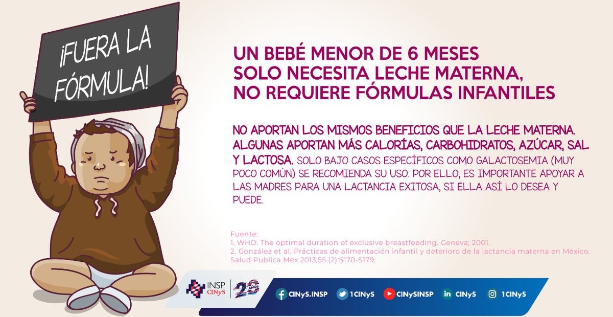 1CINyS's tweet photo. La publicidad agresiva de las fórmulas infantiles tiene efectos negativos en las prácticas de #LactanciaMaterna, haciendo creer que la leche materna no es un alimento suficiente para las y los bebés, ¡falso!, es el único alimento que brinda todos los nutrientes que necesita. https://t.co/AkGsN39LcX