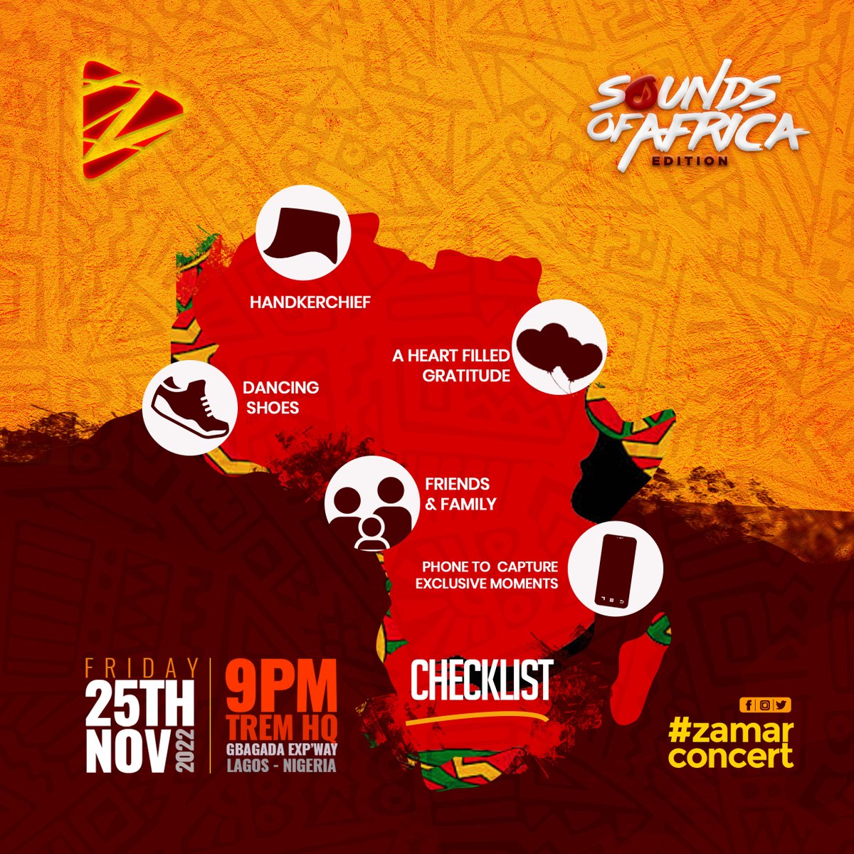 ZamarConcert's tweet photo. Hello people! Is everything set for ZAMAR Music Concert? 

As the day approaches, start preparing everything that you would need to get set for ZAMAR Music Concert.

#TREM #KLWC #ZAMAR #SoundsOfAfrica #3DaysToGo https://t.co/vNP7pfiq3O