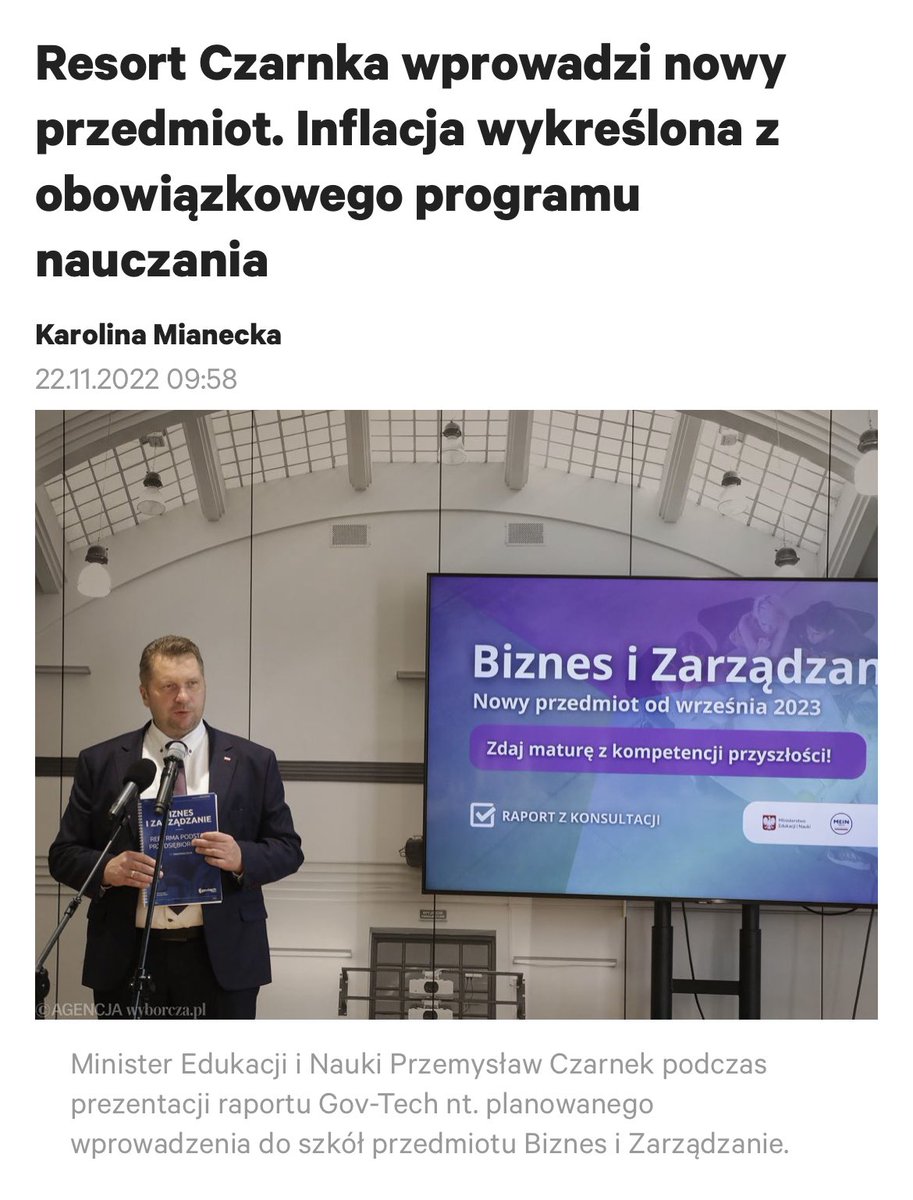 ➡️Minister @CzarnekP myśli, że jak w programie szkolnym nie będzie o inflacji, to nikt nie zauważy #drożyznaPIS. Za @gazeta_wyborcza ⬇️