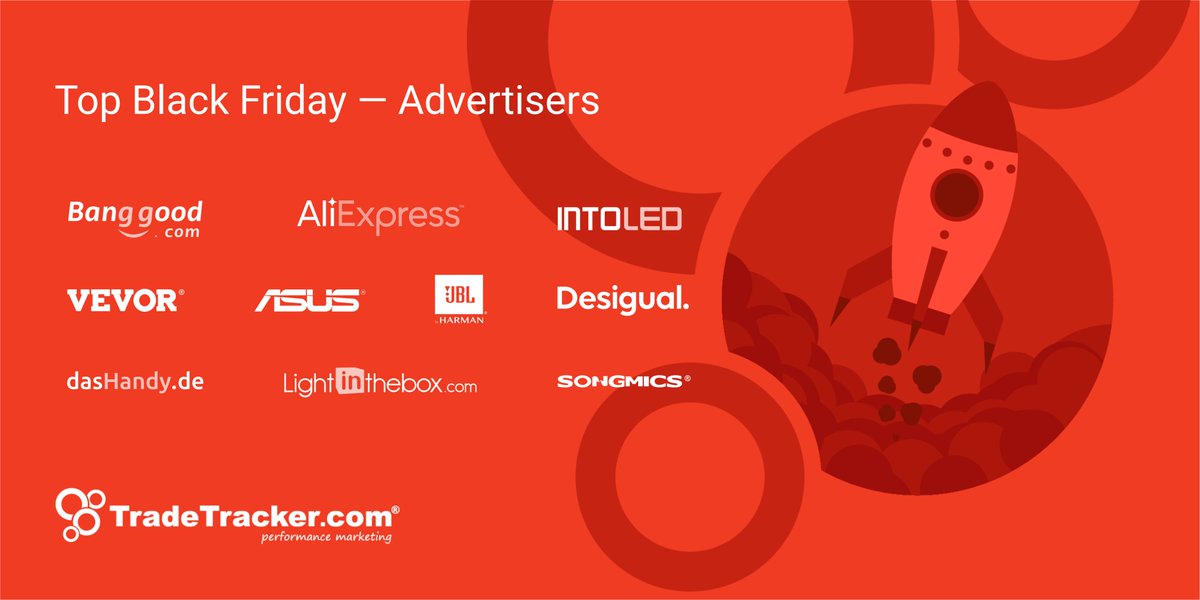 Der Countdown läuft...

Nur noch wenige Tage bis zum Black Friday.

Bei TradeTracker.com findet ihr die TOP-Advertiser für den TOP-Shopping Tag des Jahres.

linkedin.com/posts/marcelri…

#BlackFriday2022 #bestaffiliatenetwork #tradetrackerrockt