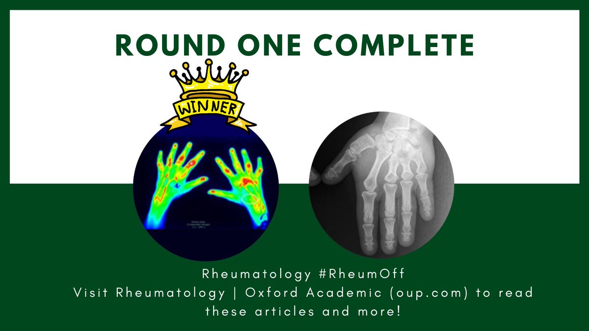 RheumJnl's tweet photo. Round One Winner! 🏆 #RheumOff
FOI of RA patient https://t.co/w1hMul2TWu by Ammitzbøll-Danielsen et al will be one of three on the cover of Rheumatology Volume 62! ⭐
👉 Tune in for round two later today! https://t.co/WYkk2oKgiv