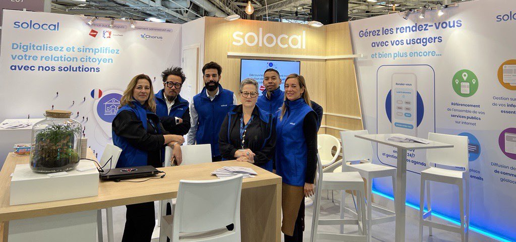 MaximeDuclaux's tweet photo. L’équipe @Solocal au @salondesmaires pour présenter sa solution de prise de rendez-vous en ligne, référencée @ugap et interfacée @ANTSdirect , aux décideurs publics #mairies #digitalisation #citoyens https://t.co/05KFePOFZF