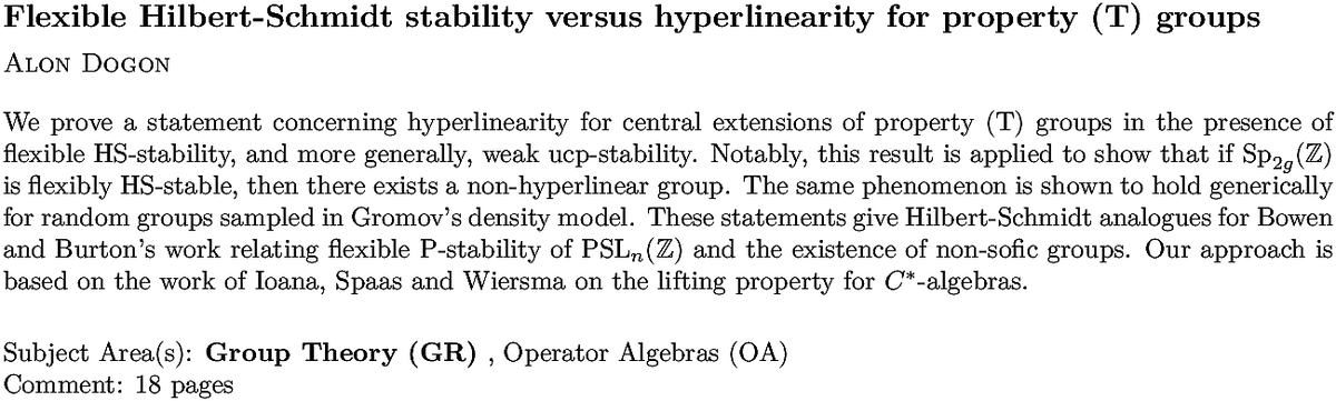 arxiv.org/abs/2211.10492…
A Dogon
Flexible Hilbert-Schmidt stability versus hyperlinearity for property
  (T) groups