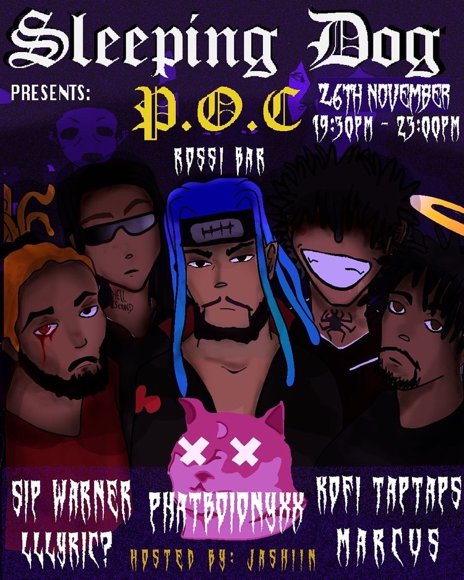 ⭐️⭐️THIS SATURDAY⭐️⭐️
Sleeping Dog Promotions Presents PHATBOIONYXX, SIP WARNER, LLLYRIC?, KOFI TAPTAPS &amp; MARCUS 💥
26TH NOV // £5 ADV + £7 OTD // 1930-2300 // 18+
Ticket Link: eventbrite.co.uk/e/poc-event-ph…
