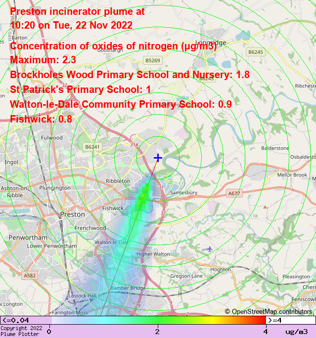 plumeplotter's tweet photo. Latest Preston incinerator plume plot, 10:20 22/11/22 #Fishwick #CuerdenGreen #BamberBridge https://t.co/vYUTMnLQDm https://t.co/ld3hROHEsk