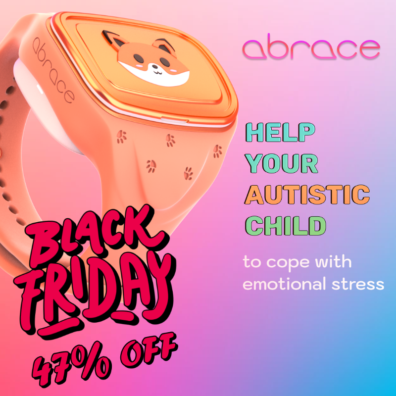 AbraceAI's tweet photo. Introducing Abrace, smart bracelet that predicts sensory meltdowns in autistic children. Black Friday is coming soon and our team decided to make discounts for you for the whole week, pre-order your Abrace with a 47% off!