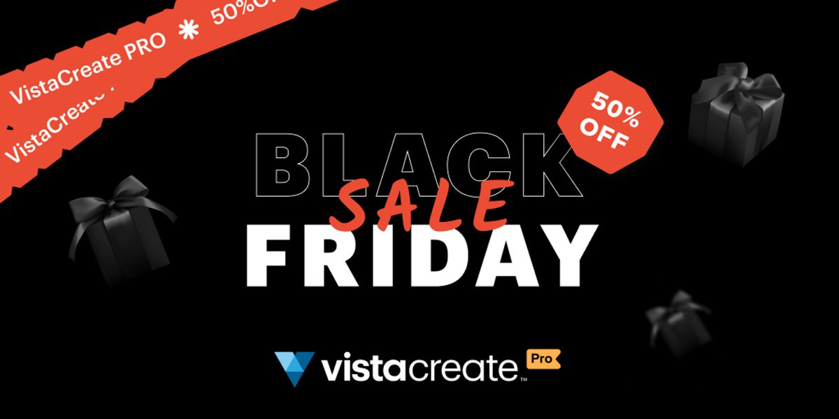 🖤Get 50% OFF #VistaCreate Pro! Use our #BlackFriday limited offer: bit.ly/3tQ0HjP

Install the app or use VistaCreate on your desktop with -50% #discount for an annual subscription. Visit our website to learn more and get subscribed.