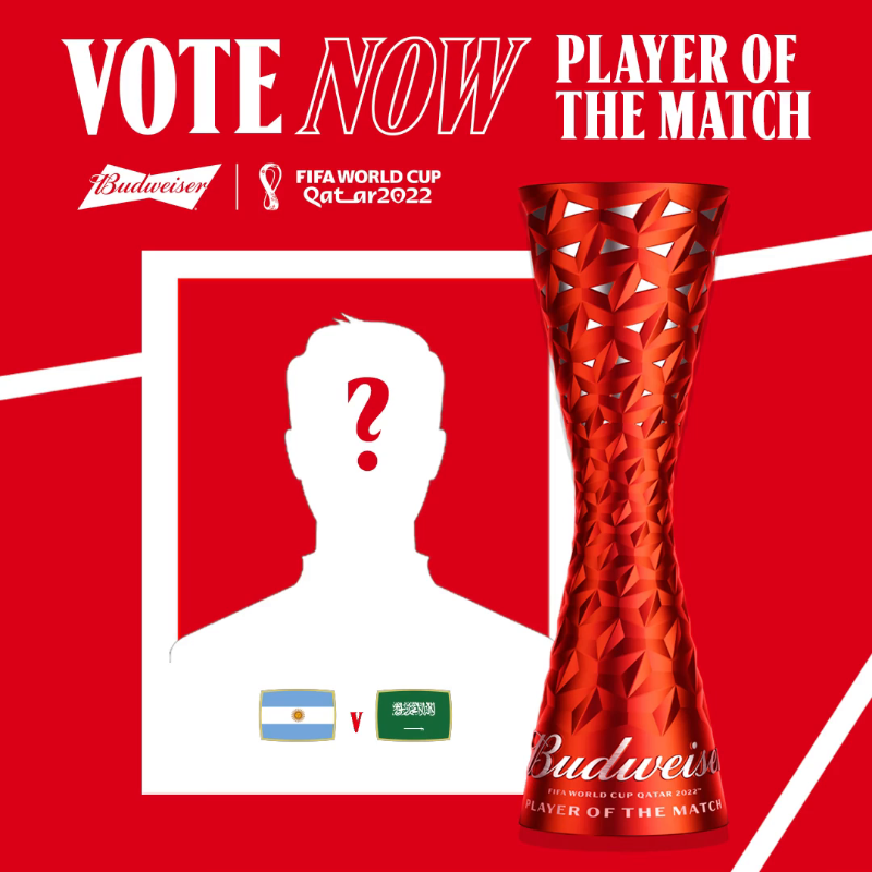 Budweiser's tweet photo. Who saw this coming?! 👀 Some fantastic performances but only one can be your #Budweiser Player of the Match? Vote now! 

#POTM #YoursToTake #BudweiserWorldCup