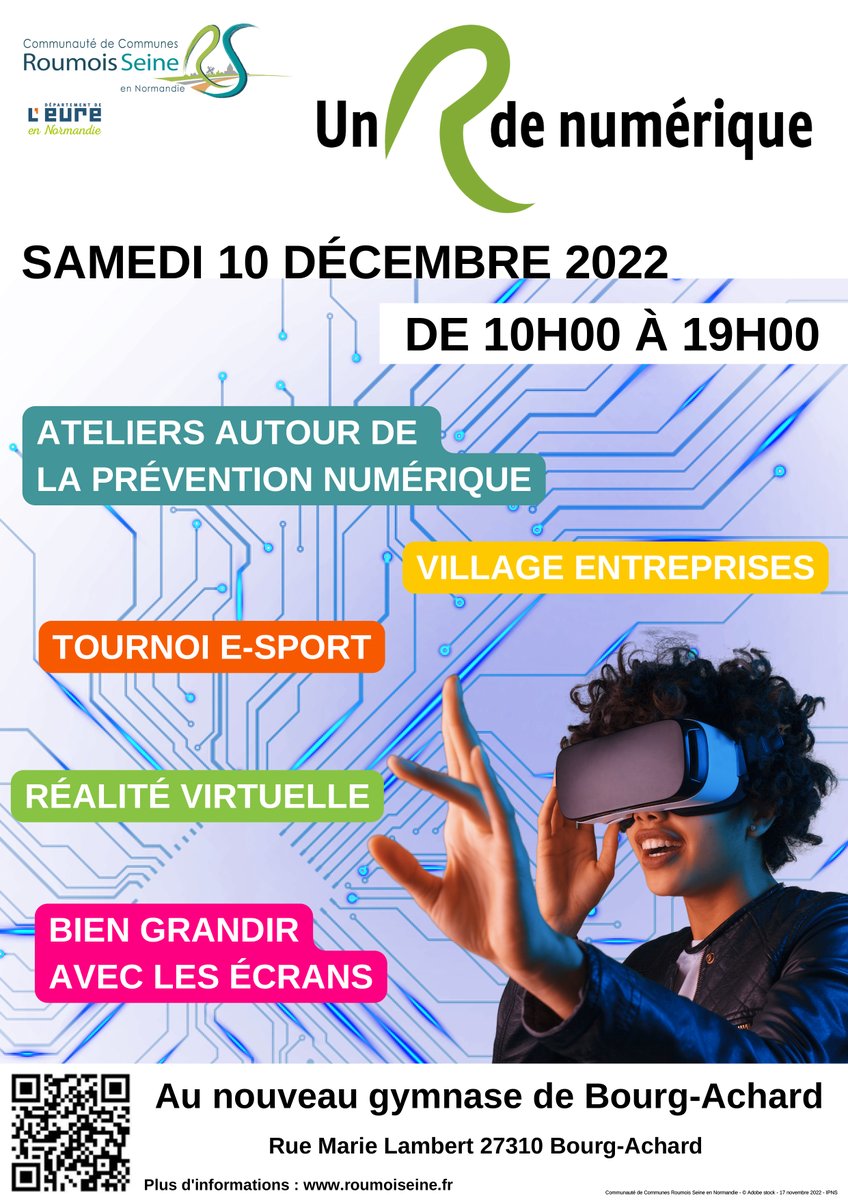 La nouvelle édition du Salon Numérique organisé par <a href="/RoumoisSeine/">Roumois Seine</a>, « Un R de numérique » sera ouvert à tout public Samedi 10 décembre, au sein du nouveau gymnase de Bourg Achard. Ce salon a vocation à prévenir des risques liés aux usages numériques et former le citoyen de demain.