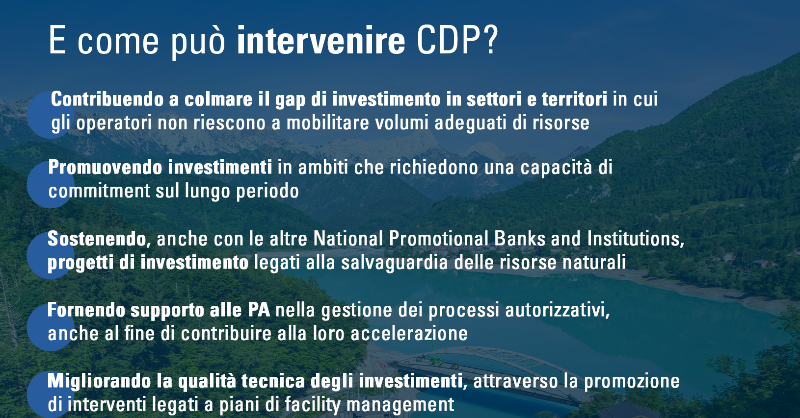 GruppoCDP's tweet photo. 🧐 Quali iniziative l’Italia ha messo in campo per la tutela del #territorio e delle #risorsenaturali, in particolare dell’#acqua? Quali i punti di forza e i gap da colmare? E in che modo CDP può intervenire?

📲 Scorri il carousel per saperne di più e consulta il documento