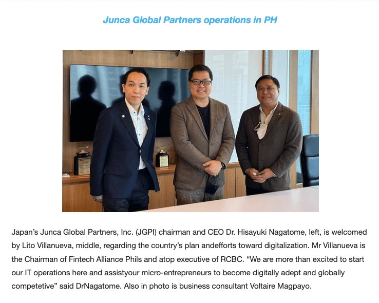 【Notice】Dialogue with the Chairman of the Fintech Association of the Philippines Featured in Leading Filipino Newspaper again

Click here to check the article.
malaya.com.ph/news_business/…