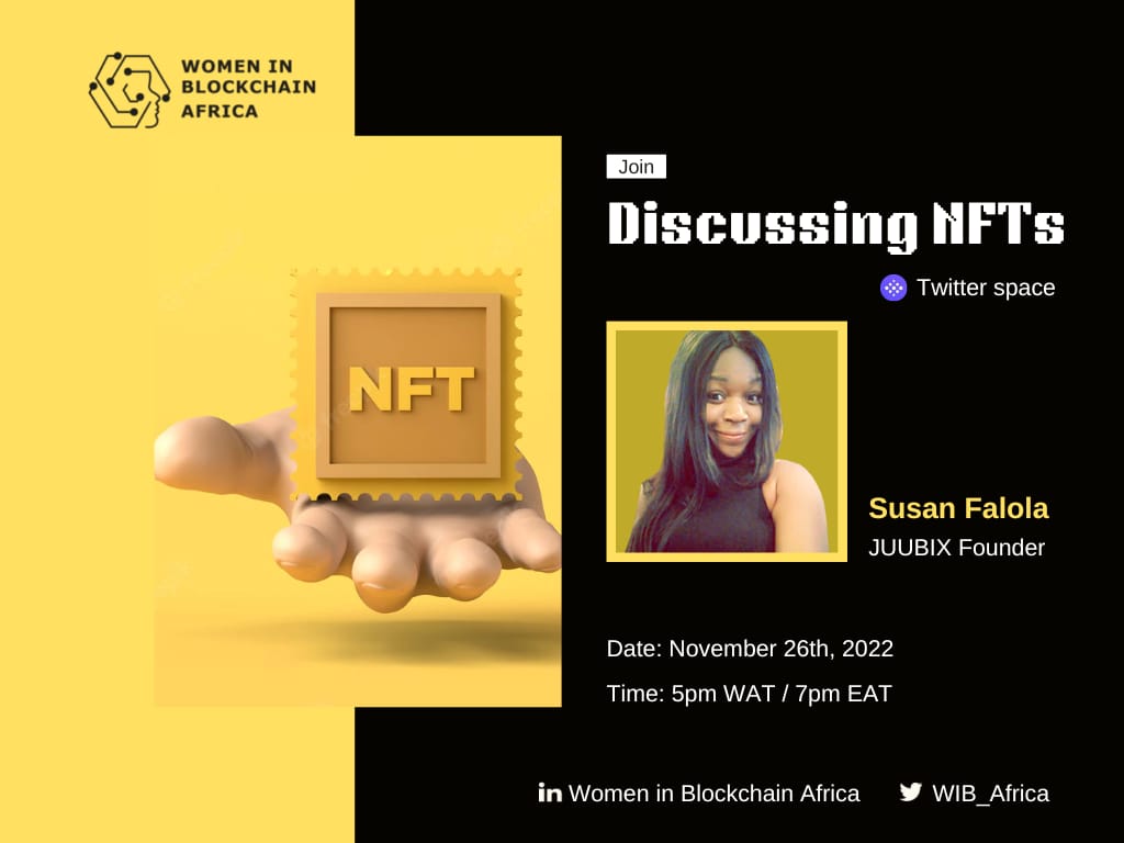 WIB_Africa's tweet photo. Excited Much!!!ππ«
We would like to introduce one of our Speakers for the upcoming Twitter space π...
Set your reminder.....β°
#wiba #NFTarts #Discussingnft
#Blockchain
https://t.co/xIGU0gRv9d https://t.co/lBeoS0mMA8