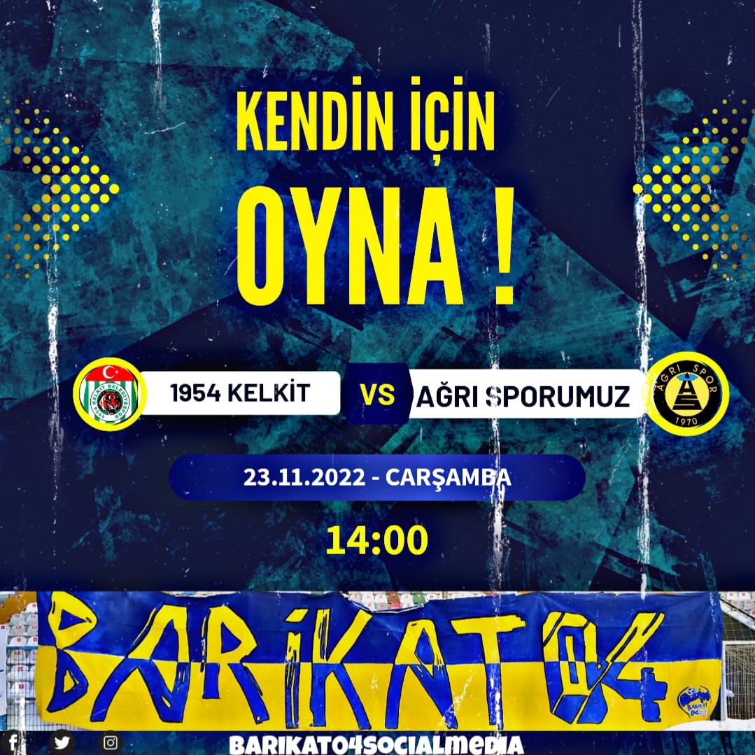 MAÇA DOĞRU
1954 Kelkit 🆚 AĞRI SPORUMUZ
📆 23 Kasım Çarşamba
⏰ 14.00
🏟️ Kelkit İlçe Stadyumu

#barikat #morbarikat04 #barikat04lisetayfa #unibarikat04 #ataunibarikat04 #ağrıspor