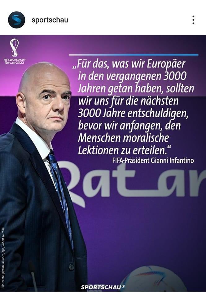 Wenn man den Argumentationsmustern linker #Identitätspolitik, Kritischer Weißseinsforschung und Postcolonial Studies folgt, liegt #Infantino gar nicht soooo falsch. #BedenkeWorumDuBittest #SowasKommtVonSowas #CriticalWhiteness #PostcolonialStudies #BLM