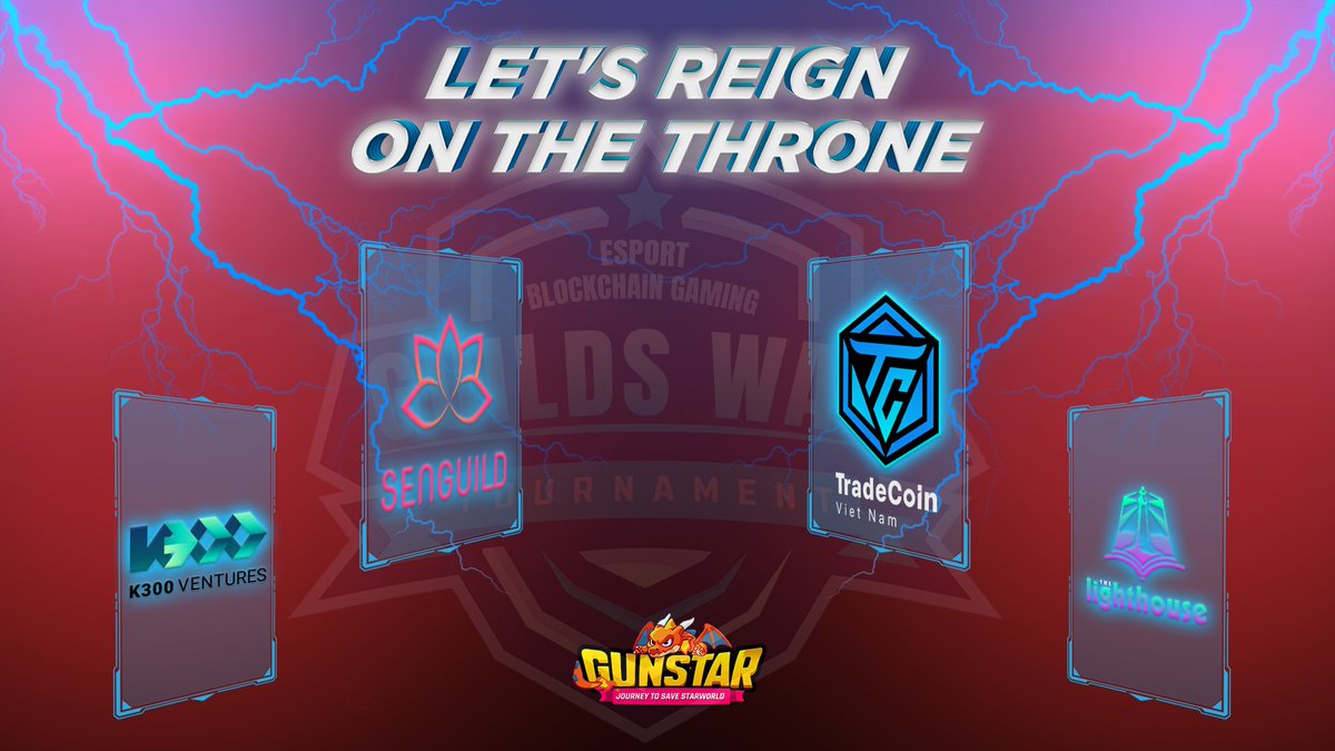 🏆 Reveal the first teams to compete in #GuildsWarTournement

👑<a href="/TCVNcommunity/">TradeCoinVN</a> 
👑<a href="/k300ventures/">K300 Ventures</a>
👑<a href="/TheLighthouseVN/">Dang Le Hai</a>
👑 <a href="/senguild_gg/">SenGuild</a> 

👉 Details: blog.gunstar.io/take-the-thron…

#Gunstar #Metaverse #RaidBoss #esportsfi $GSTS $GSC #PlayAndEarn #FreeToPlay  #BuildonBNBChain #BNBChain
