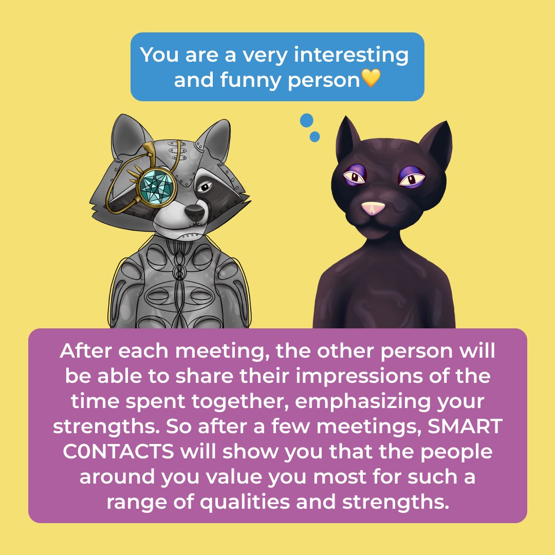 SMARTC0NTACTS's tweet image. 😃
How does SMART C0NTACTS help #highlightstrengths?

Knowing your strengths will certainly help many to establish #communication with the environment. But how do you highlight them? 🧐
SMART C0NTACTS will gladly do it with you! ❤️

#connection_channels #softskills #SMARTC0NTACTS