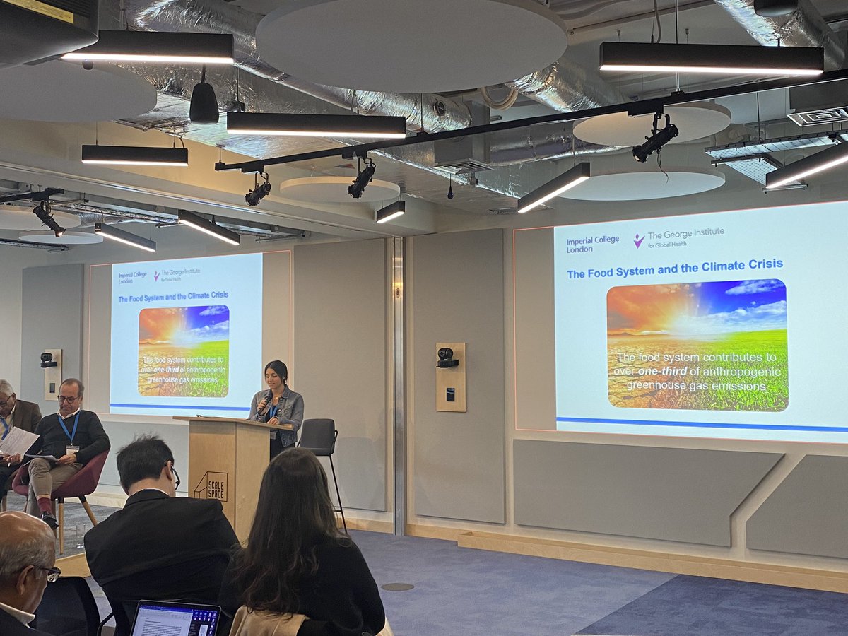 GeorgeInstUK's tweet photo. Last but not least from this session we have @alliegaines16 presenting on her PhD work through @ImperialSPH - “Greenhouse gas emissions estimates for 23,550 Australian packaged foods &amp; beverages” https://t.co/dm4MzSCooa