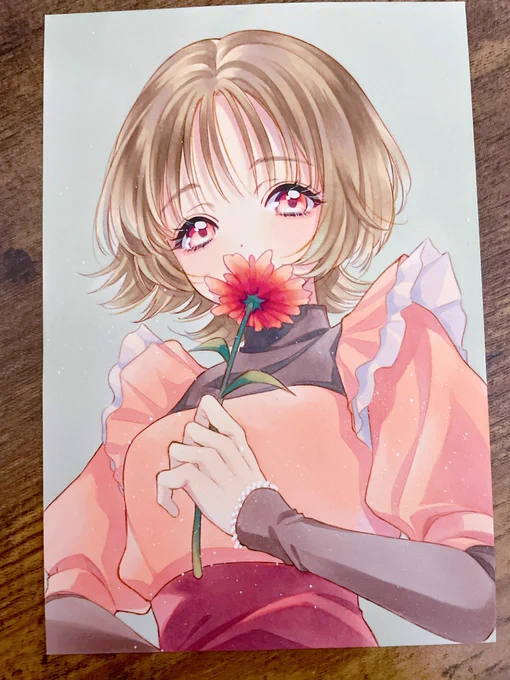 pink red flower#コピック 
