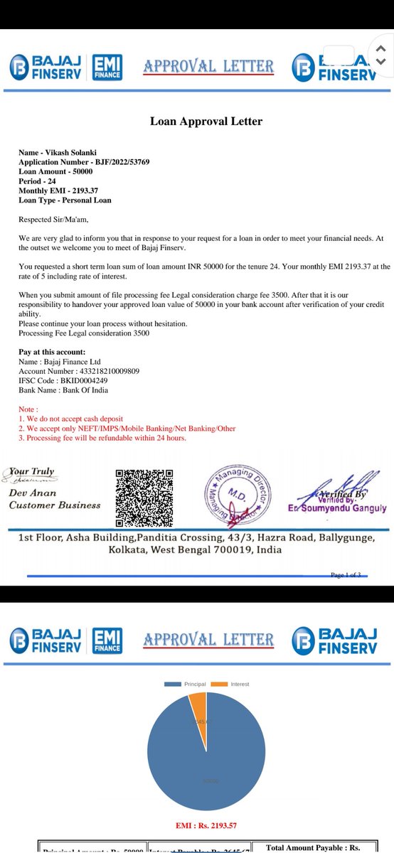 Yoursvicky1's tweet photo. @Bajaj_Finance asking processing fee 3500 https://t.co/ARvcBkrX59