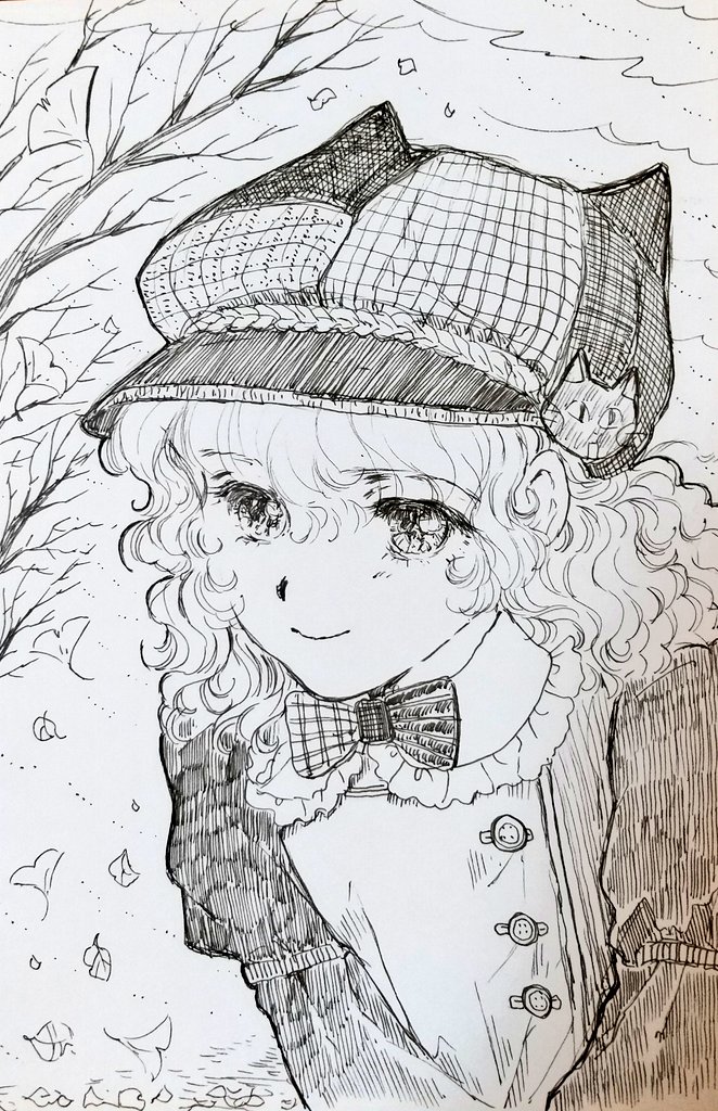 ねこにゃん帽子🐱💕
#イラスト #みんなで楽しむTwitter展覧会 #落書きギルド #らくがき
出先で黒ペンしかないので線画ですぅ😣➰