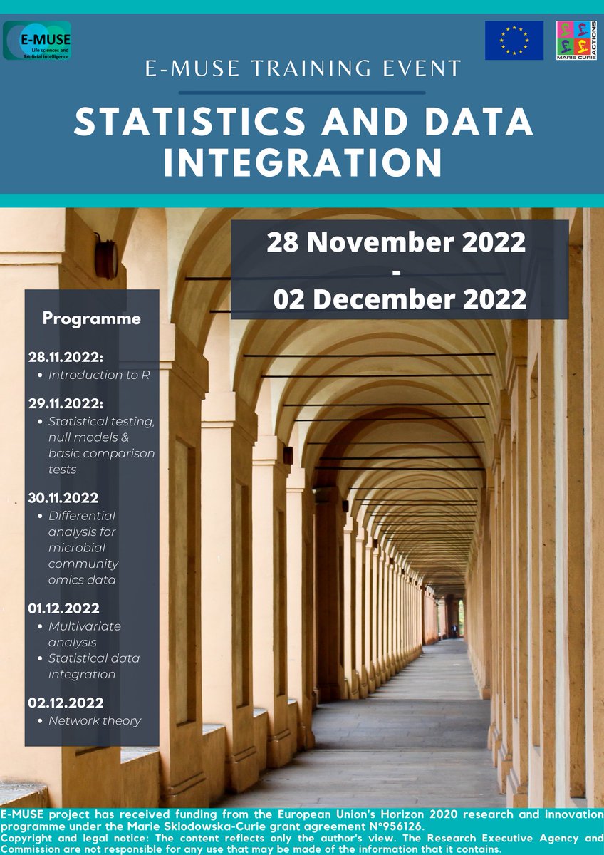 📖 There is only one week left for the Statistics training event in Bologna. The University of Bologna (@unibo) will welcome the 15 E-MUSE young researchers for a 5-day training.

Looking forward to seeing each other again!
#training #statistics #msca #eufunded
