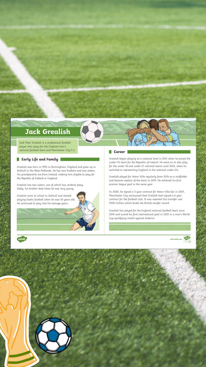Learn more about #jackgrealish with your class using this lovely fact file 😍
#WorldCup #FIFAWorldCup