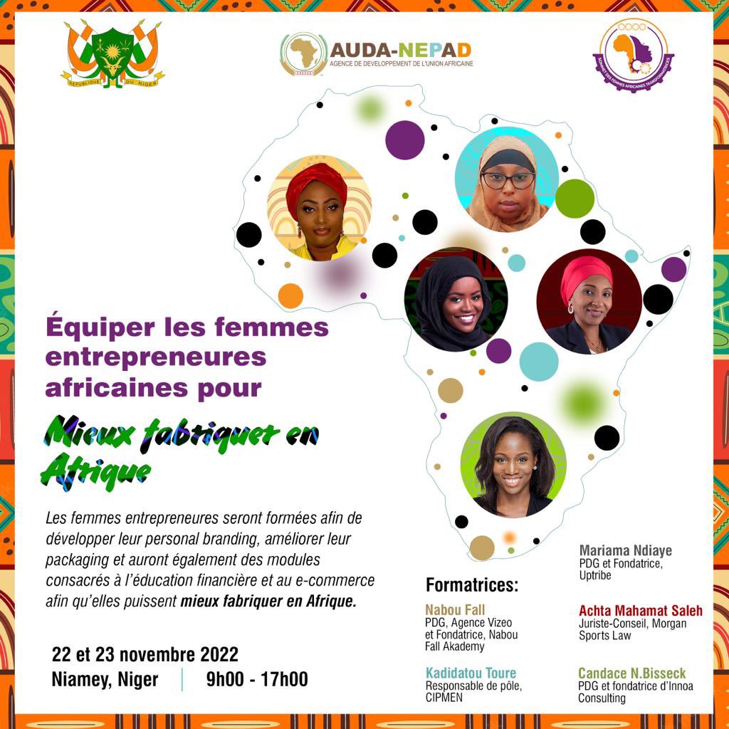 marialitand's tweet photo. J’ai l’honneur d’être l’une des #formatrices pour @Nepad_Agency au Premier Sommet Africain des femmes transformatrices à Niamey 🇳🇪. Plus de 100 femmes entrepreneures à former sur les notions d’éducation financière de base. Coucou @Naboufall , @Achta_M_Saleh , @CandaceNkoth https://t.co/foXAkCrwCe