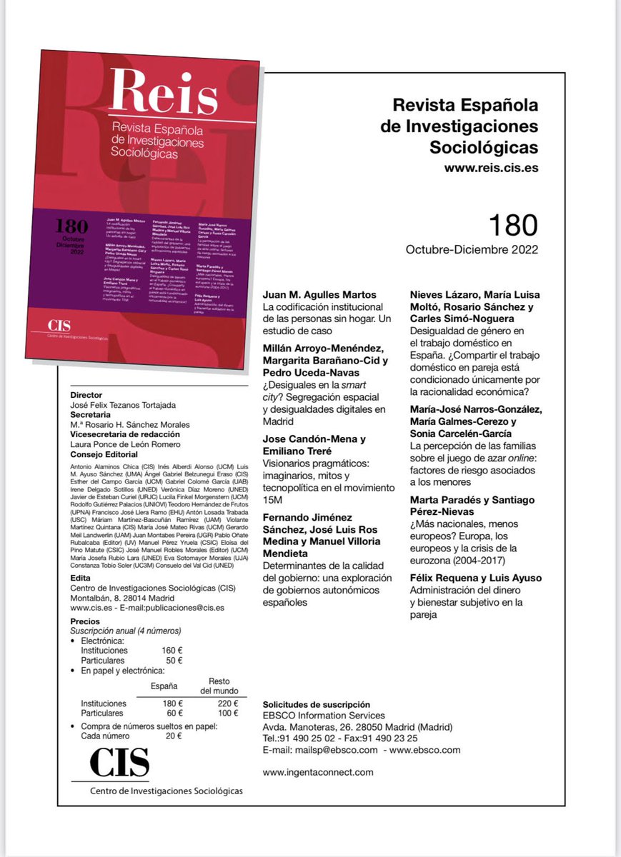 CIS_Institucion's tweet photo. 🗞️ Hoy os proponemos un artículo del último número de nuestra revista de #sociología, la REIS: ‘La percepción de las familias sobre el juego de azar online: factores de riesgo asociados a los menores’ 

👉🏻 https://t.co/WhKe2xiCnB https://t.co/xFoTdprlC5