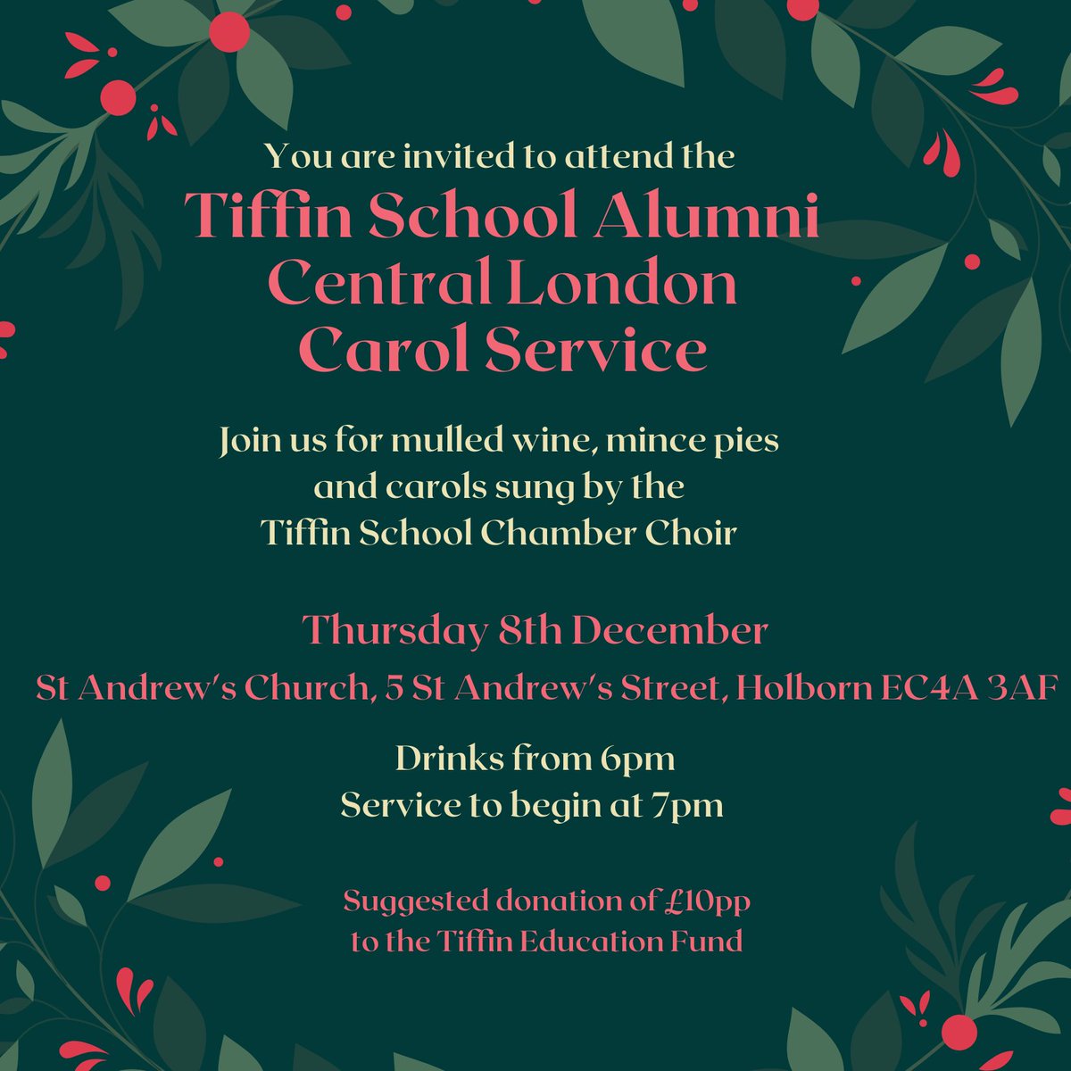 TiffinFriends's tweet photo. Calling all Tiffin School alumni! You are invited to our Alumni Carol Service in Holborn on Thursday 8th December. Book your tickets here https://t.co/eAdtfg3oVI https://t.co/LZ7KBmXQQc