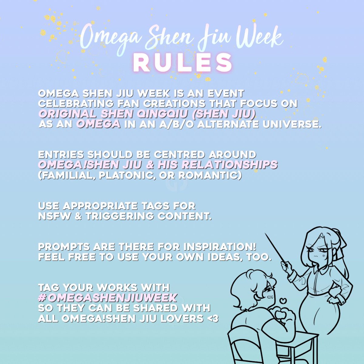 omegashenjiu's tweet photo. we're so excited to announce that *YOU* are officially invited for the first ever #OmegaShenJiuWeek2023 ‼️🎉🗣️

get ready for a week of delicious fun as we celebrate our favourite omega shizun 😼💚✨

so mark your calendars for FEB 13-19 2023 😈😋

SEE YOU THERE! 👀🤤 不见不散 😋 https://t.co/3FyEE3Q2zp