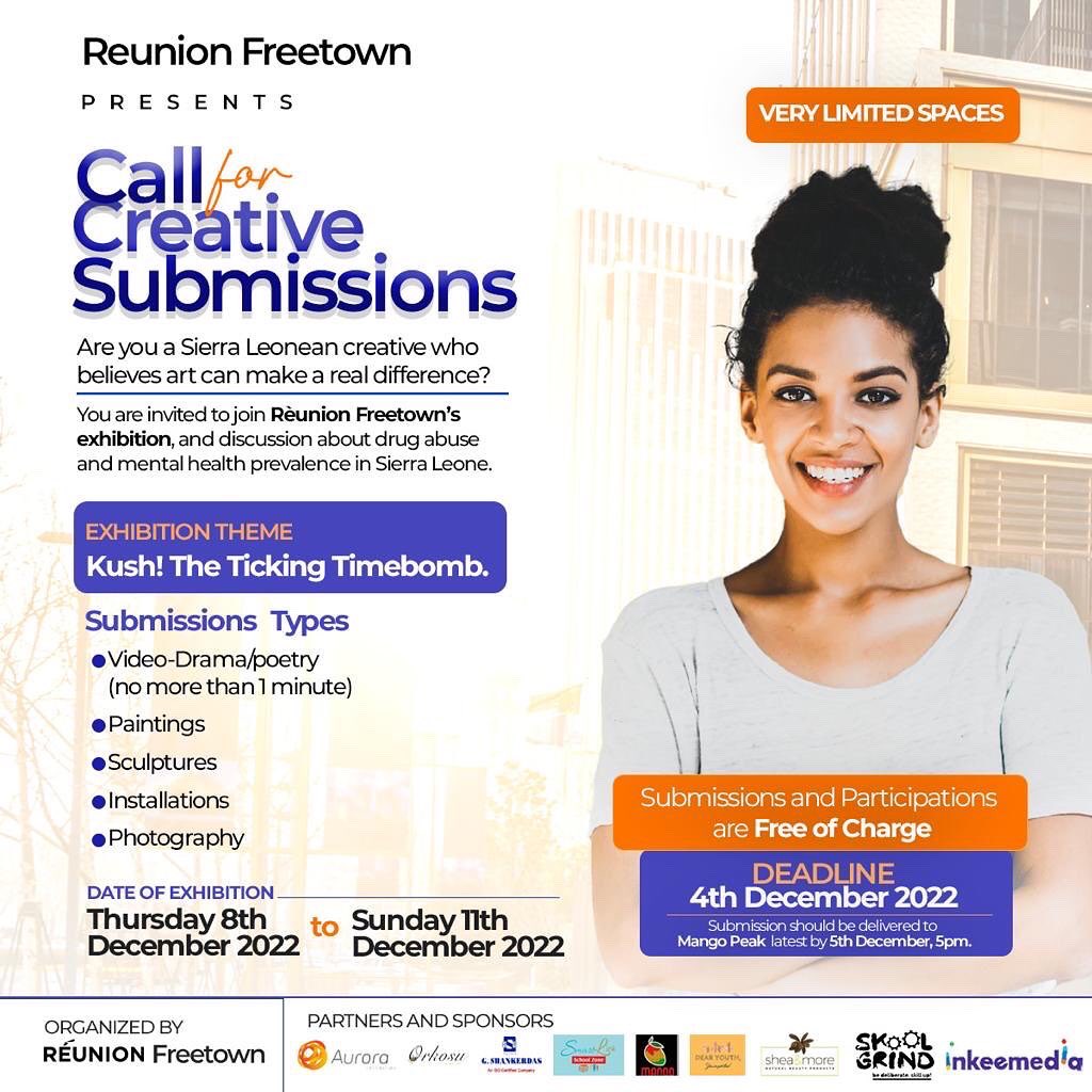 #Kush! The ticking time bomb.
Let’s hear what the artists have to say.
Join us at mangopeak on the 9-11 December, 2022.
Entrance is free.
Bring friends and families along.
##SaloneTwitter #reunionsl
