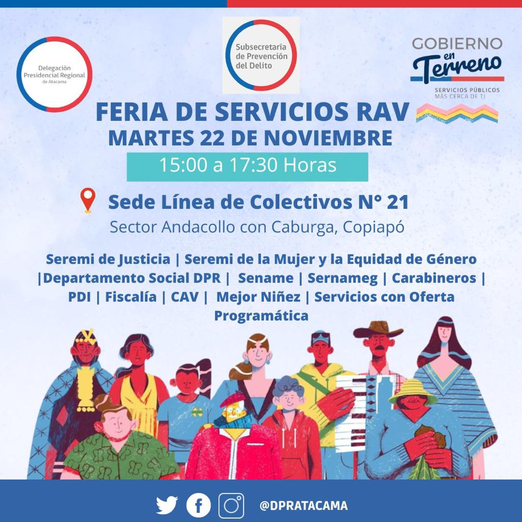 ⭕️HOY‼️ Las/os invitamos a visitar la Feria de Servicios de la Red de Apoyo a Víctimas, quienes estarán en el sector de Andacollo con Caburga, Copiapó. 🙌