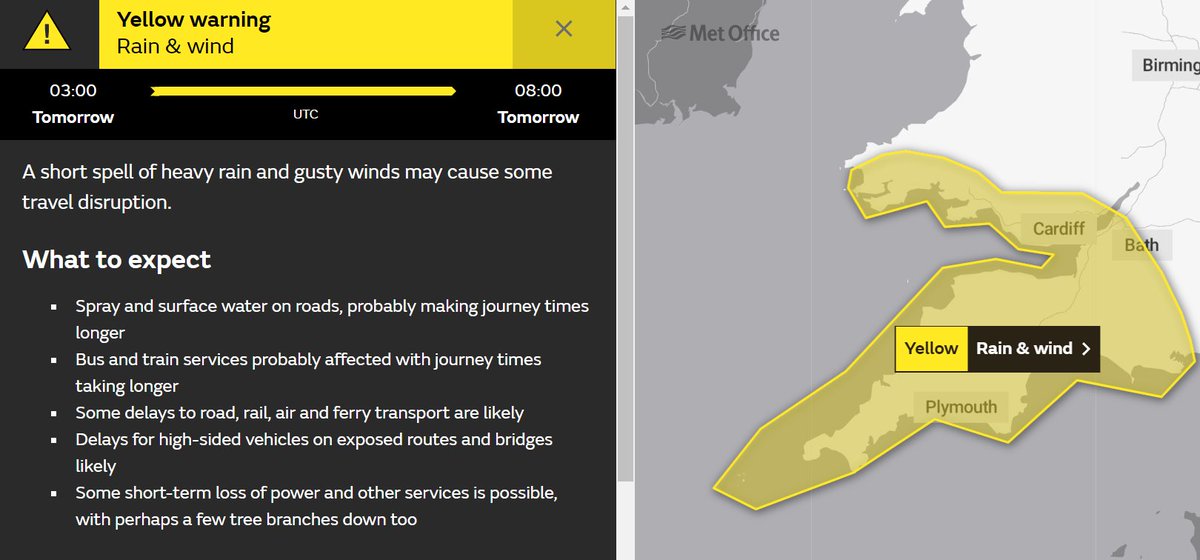 Devon Alert (@devonalert) on Twitter photo #Devon The Met Office have issued a Yellow Weather Warning for Rain and Wind. This will come into effect tomorrow at 03:00 - 08:00. Please take extra care on your morning commute and drive to the conditions. JC <a href="/DevonCC/">Devon County Council</a> <a href="/BBCTravelSW/">BBC Travel SouthWest</a> <a href="/StagecoachSW/">Stagecoach SouthWest</a> #Devon The Met Office have issued a Yellow Weather Warning for Rain and Wind. This will come into effect tomorrow at 03:00 - 08:00. Please take extra care on your morning commute and drive to the conditions. JC <a href="/DevonCC/">Devon County Council</a> <a href="/BBCTravelSW/">BBC Travel SouthWest</a> <a href="/StagecoachSW/">Stagecoach SouthWest</a>